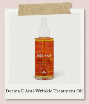 DERMA・E アンチリンクルトリートメントオイルの小瓶が写ったポラロイド風画像。