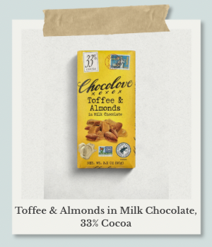 トフィーとアーモンドがザクザク入ったがミルクチョコレートのパッケージ。