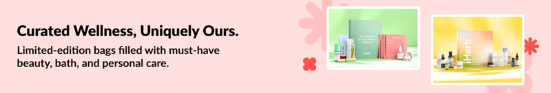 iHerb限定のウェルネス＆ビューティーキット（スキンケア、バス用品など）のセット。